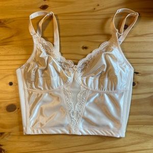 VINTAGE Playtex full coverage cream longline bustier bra with lace details #4792